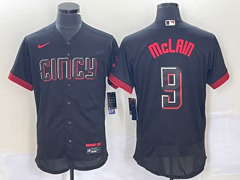 Men Cincinnati Reds 9 Mclain Nike Black 2023 City Connect Replica Player Elite MLB Jersey3